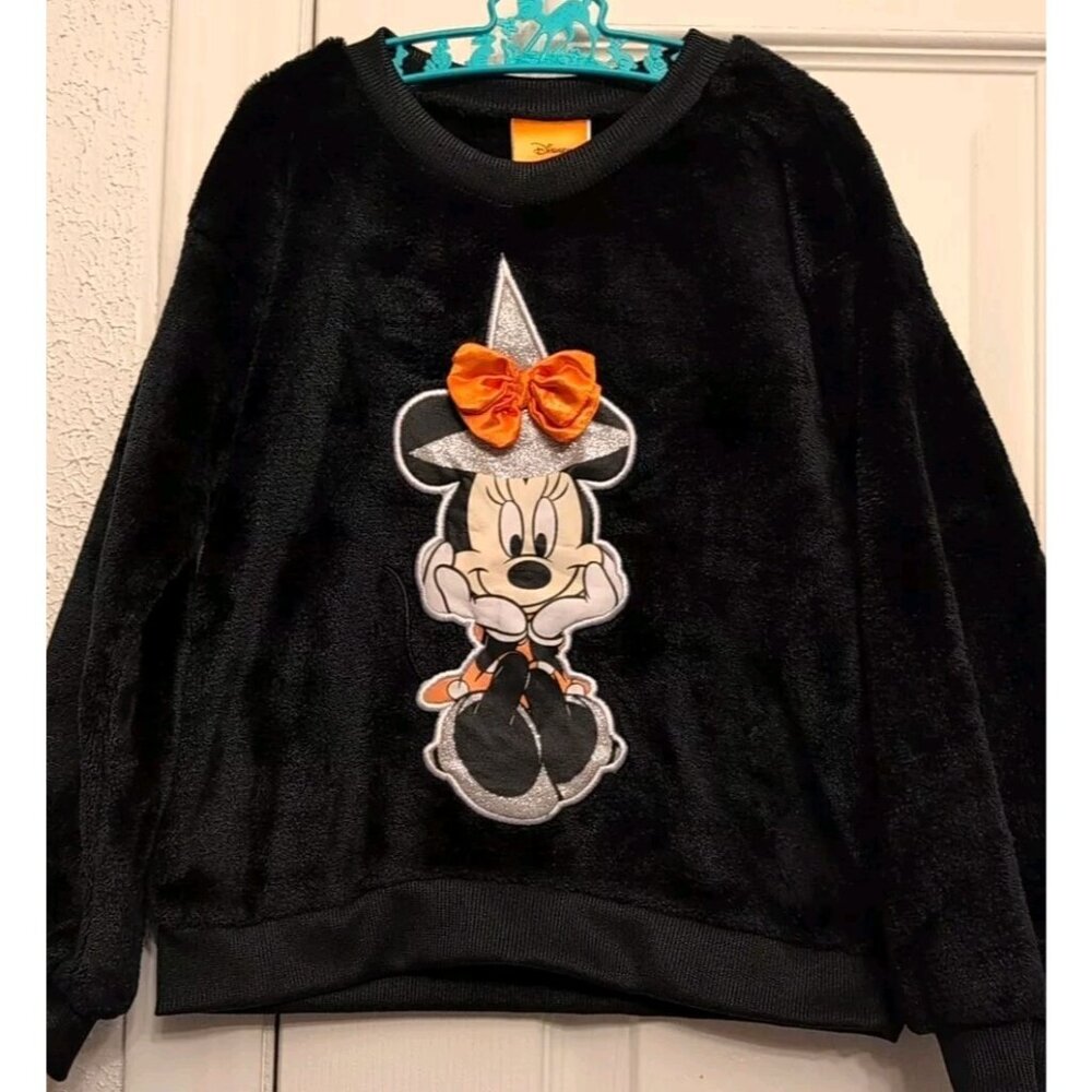 Disney Minnie Mouse Toddler Halloween Sweatshirt Size 4T Black Orange Fuzzy Soft